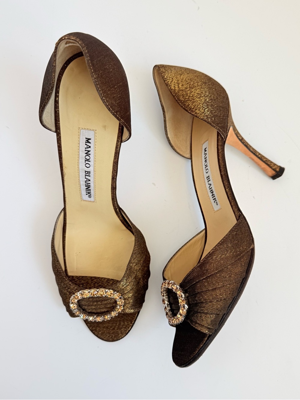 Vintage Manolo Blahnik Sedaraby Bronze Crystal D’Orsay Heels Pumps 38